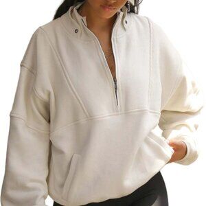 JOAH BROWN Retro Half Zip Pullover NWT Off White Luxe French Terry Oversized M/L